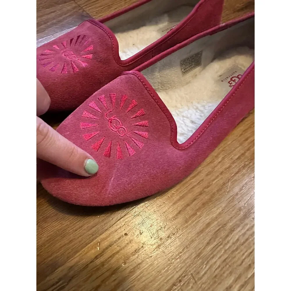 Ugg Alloway Leather Sheepskin Logo Pink Slip on Flats Shoes Women’s 8 Classic